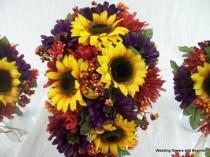wedding photo - 10 piece MaDe To ORDeR FaLL WeDDiNG SiLK Flower Package SuNFLoWeRS BouQueTS and BouToNNieRS