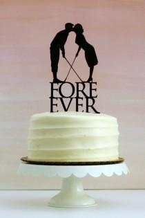 wedding photo - Fore Ever Golf Wedding Cake Topper with Silhouettes - MADE TO ORDER - Customizable