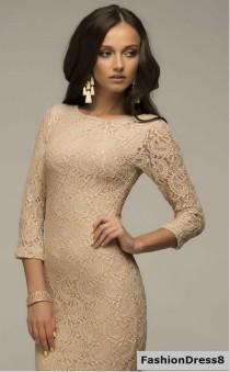 wedding photo - Beige Dress Sexy.Evening Lace Dress.Fitted Dress Formal.Gift for Her.