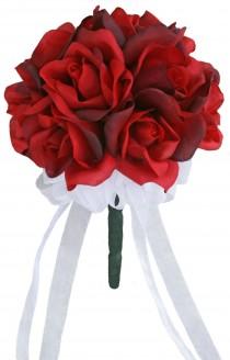 wedding photo - Red Silk Rose Toss Bouquet - Silk Wedding Toss Bouquet