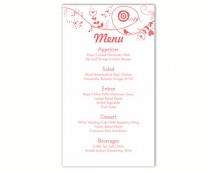 wedding photo -  Wedding Menu Template DIY Menu Card Template Editable Text Word File Instant Download Red Menu Bird Floral Menu Card Printable Menu 4x7inch