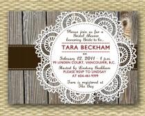 wedding photo - Fall Bridal Shower Invitation Rustic Couples Shower Invite I Do BBQ Invitation Rustic Wood Lace Doily, Any Event, ANY COLORS