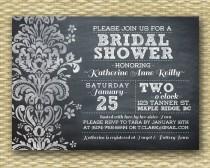 wedding photo - Chalkboard Bridal Shower Invitation Black White Damask Wedding Shower Birthday Invitation Elegant Bridal Shower, ANY EVENT, Any Colors