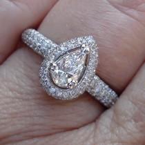 wedding photo - Certified Pear Diamond Engagement Ring Pave Halo 14K White Gold 1.21 Carat