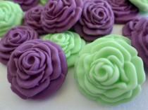 wedding photo - Edible Sugar Flower Fondant Rose Cake Cupcake Topper Gumpaste Wedding Candy Favor Mint Green Purple Party Decor Baby Bridal Shower-set 36