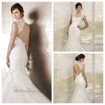 wedding photo -  Fit and Flare Queen Anne Neckline Embroidered Wedding Dresses with Keyhole Back