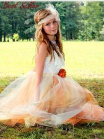 wedding photo - Teen Bridesmaids Modest Tulle Formal Gown Champagne RESERVED