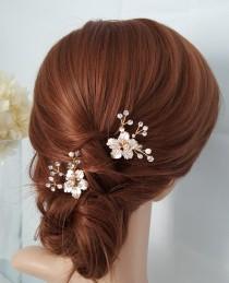 wedding photo - Bridal Comb Rose Gold Wedding Hair Comb Small Hair Comb Crystal Leaf Comb Set of 2