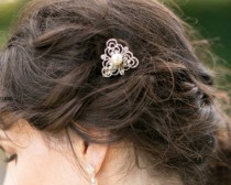 wedding photo - Vintage Style Hair Clip, Ivory Pearl Hair Slide, Eve