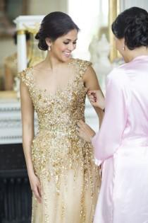 wedding photo - Modern Gatsby-Inspired French Wedding   Sparkly Gold Dress