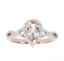 wedding photo - MODERN BRIDE Blooming Bridal Genuine Pear Morganite and Diamond 14K Rose Gold Infinity Ring