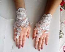 wedding photo - Floral bridal gloves, Ivory wedding gloves, ıvory fingerless gloves, lace fingerless gloves,