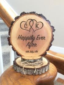 wedding photo - Happily Ever After Cake Topper, Rustic Wedding Cake Topper, Custom Cake Topper, Engraved Topper, Wood Cake Topper, Personalized Topper