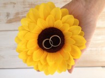 wedding photo -  Sunflower Ring Pillow Alternative Ring Holder Ring Bearer Wedding Rings Rustic Wedding pillow