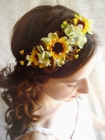 wedding photo - sunflower wedding, sunflower headband, sunflower headpiece, yellow flower crown, bridal headpiece, sunflower crown,  yellow floral crown