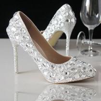 wedding photo - Celebrity Pointed Toe Sparkle Crystal Bridal Heels Shoes Shinny Heels
