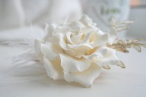 wedding photo -  Ivory rose hair clip, Ivory bridal hair flower, Wedding hair flower, wedding flower headpiece, bridal lace headpiece, rose hair, lace hair