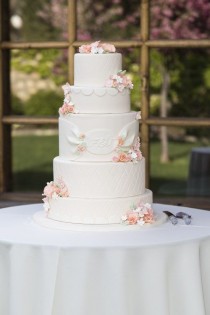 wedding photo - Ashley & Tanner's Ivory And Coral Wedding Cake
