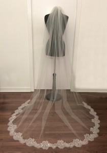 wedding photo - Chapel length veil, Chantilly Lace, Chathedral veil, Lace at hem, Ivory Lace Veil, Bridal veil, lace veil, bridal accessories