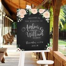 wedding photo - DIGITAL // Wedding Welcome Sign // Ranunculus Roses Custom // Flowers & Chalkboard // 