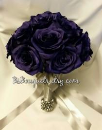 wedding photo - Bridal Bouquet Purple, Beaded, Handle, Bouquet