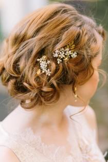 wedding photo - Pearl Hair Pins with Rhinestones, Flower Hair Pins, Bridal Headpiece, Boho Wedding Accessory, Gold Hairpins, Bridal Hair Accessories