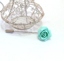 wedding photo -  Mint Rose Boutonniere, Country Bride loop Forest breastplate, groom boutonniere, Mint Rose Brooch