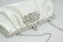 wedding photo - Ivory Bridal Clutch, Wedding Handbag, Pearl Bridal Handbag Ivory Pearls Satin Clutch Crystal Sparkly Wedding Handbag Vintage Inspired Clutch