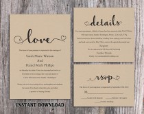 wedding photo -  DIY Burlap Wedding Invitation Template Set Editable Word File Download Printable Rustic Wedding Invitation Heart Invitation Elegant Invite