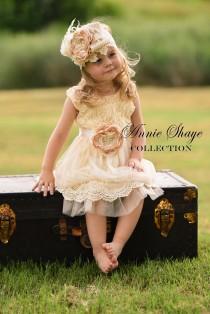 wedding photo - The Sophie by Annie Shaye Collection - Antique Cream Flower Girl Dress, Girls Lace Dress, Lace, Tulle Flower Girl Dress, Lace Toddler Dress