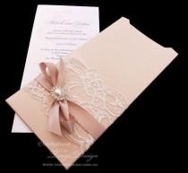wedding photo - Sparkle wedding Invitation and envelope, Vintage Lace wedding invitations 1x Sample with Czech Crystal brooch embellishment