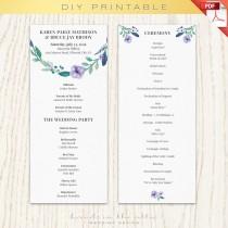 wedding photo - Wedding program, template printable, printable program, ceremony program, floral program, digital download, DIY lavender wedding, PDF