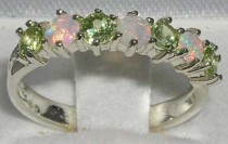 wedding photo - English 925 Sterling Silver Genuine Natural Colorful White Opal & Peridot Half Eternity Band, 7 Stone Stackable Ring - Customize;9K,14K,18K