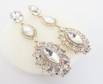 wedding photo - Long Rhinestone and Crystal Earrings, Bridal Earrings, Vintage Wedding, Gold Rhinestone Jewellery, Decorative Earrings, Crystal Earrings