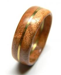 wedding photo - Hand Carved Cherry Ring - Wedding Band - Engagement Ring -  Wood Ring - Men's Ring - Gift - For Him - Brass Ring - Wood Jewelry