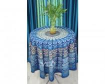 wedding photo -  Blue Round Peacock Mandala Tapestry