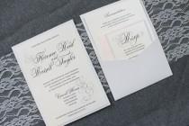 wedding photo - Blush Pink Wedding Invitation, Pocket Invitation, Silver Wedding Invitation, Gray Invite, Grey Invitation, Vintage - Florence and Russell
