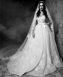 wedding photo - Zuhair Murad 2016 Wedding Dresses With Bow V Neck Applique Lace Bridal Gown With Detachable Train Chapel Length Princess Wedding Gowns Online with $124.09/Piece on Hjklp88's Store 
