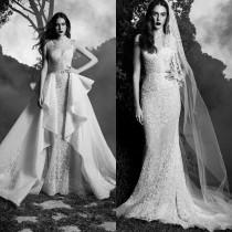 wedding photo - Beautiful 2016 Zuhair Murad Lace Wedding Dresses With Overskirt V Neck Bridal Ball Gown With Detachable Train Chapel Length Princess Online with $137.44/Piece on Hjklp88's Store 