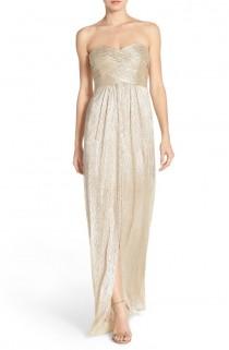 wedding photo - Laundry By Shelli Segal Shirred Metallic Strapless Gown 