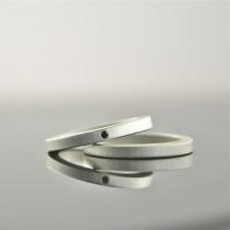wedding photo - Black Diamond Ring Set - Sterling Silver - Matte Finish - Simple Engagement Rings - Alternative Wedding Bands - Eco Friendly