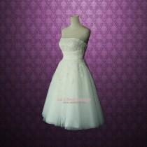 wedding photo - Retro Vintage 50s Short Tea Length Wedding Dress with Floral Sash BH130803 Serena