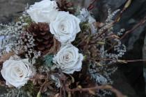wedding photo - custom dried bridal bouquet, dried flower bouquet, pinecone bouquet, woodland bouquet, winter bridal bouquet, ponderosa pinecone, white rose