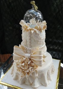 wedding photo - Ivory Lace Tiered Fondant Wedding Or Anniversary Cake Main View