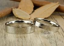 wedding photo - Handmade Flat Polish Custom Your words in Elvish Tengwar, Matching Wedding Bands, Couple Rings Set, Anniversary Rings Set