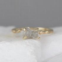 wedding photo - Twig Engagement Ring - Raw Uncut Rough Diamond Twig Ring - 14K Yellow Gold Branch Rings - Tree Branch Wedding Ring - Made in Canada
