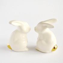 wedding photo - Wedding cake topper bunny rabbits - Wedding cake topper - white bunnies w/ 24K gold tails - pair of wedding date love Easter bunny rabbits