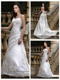wedding photo -  Strapless Sweetheart Slim A-line Pleated Bodice Lace Appliques Wedding Dresses