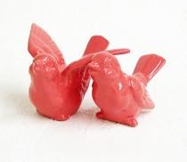 wedding photo - Ceramic Love Bird Figurines Wedding Cake Toppers Handmade Keepsakes in Coral Pink - Made to Order