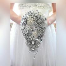 wedding photo - BROOCH BOUQUET in teardrop waterfall cascading design, full jeweled for princess royal wedding by Memory Wedding